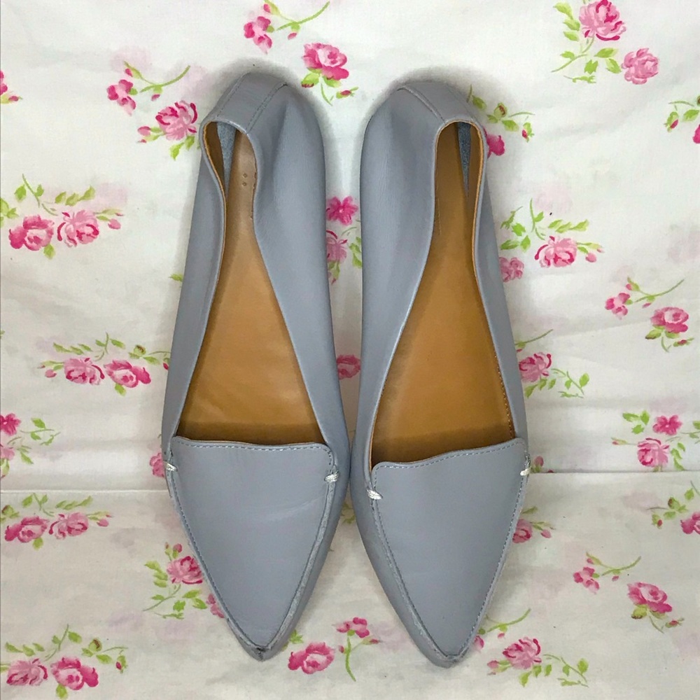 J. Crew gray leather pointed flats